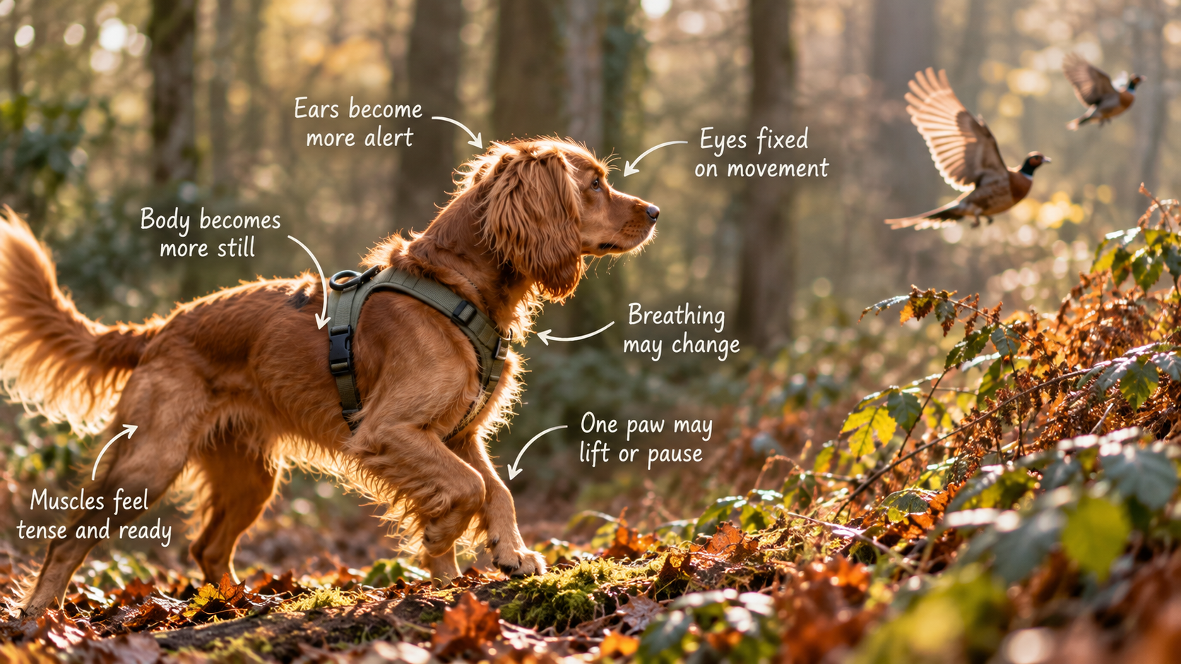Dogs coping around birds or wildlife